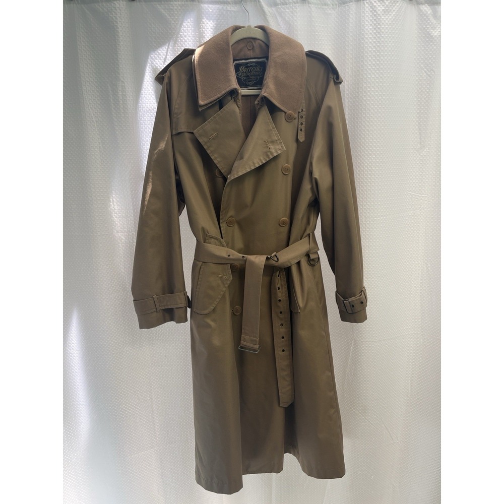 Vtg Britches Khaki Double Breasted Trench Coat Removable Wool Lining 42R Classic